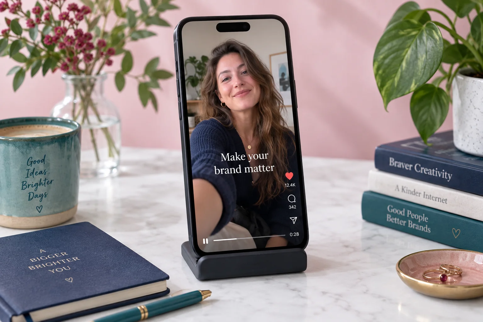 Smartphone displaying a creator video concept